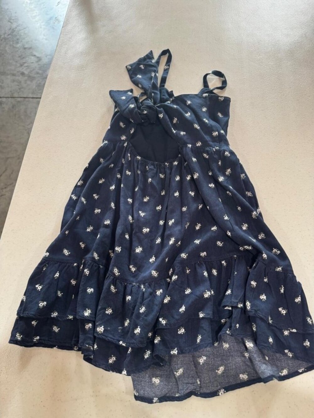 Blue Floral Tie Back Ruffle